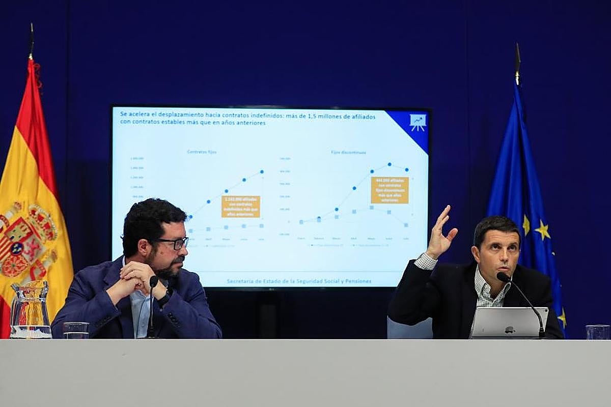 El secretario de Estado de Empleo, Joaquín Pérez Rey (derecha), y el de Seguridad Social, Borja Suárez.