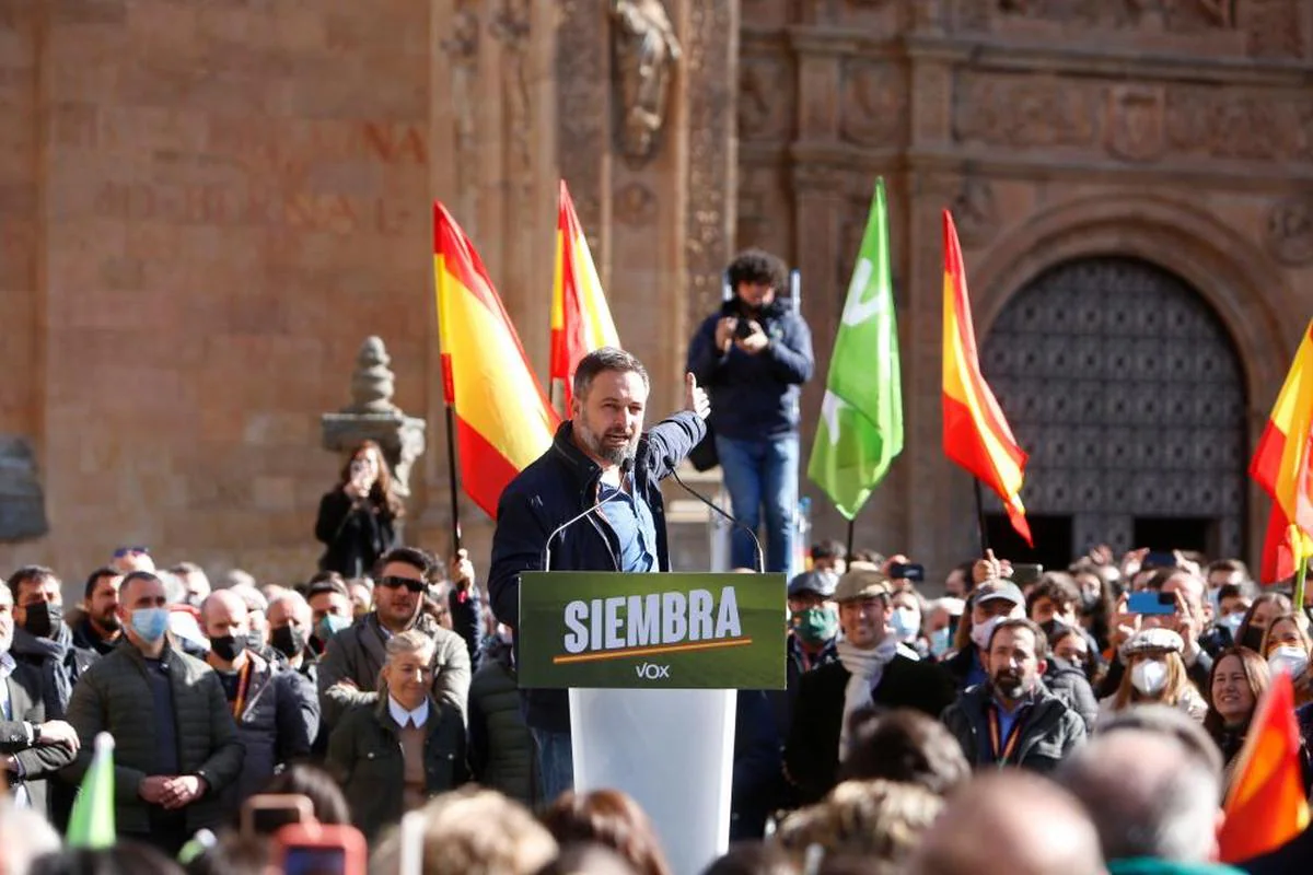 Santiago Abascal durante un mitin en Salamanca