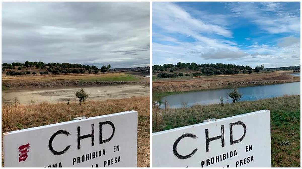 El embalse de Santa Teresa, el 3 de octubre con 196 hectómetros y este lunes con 259 hectómetros cúbicos.