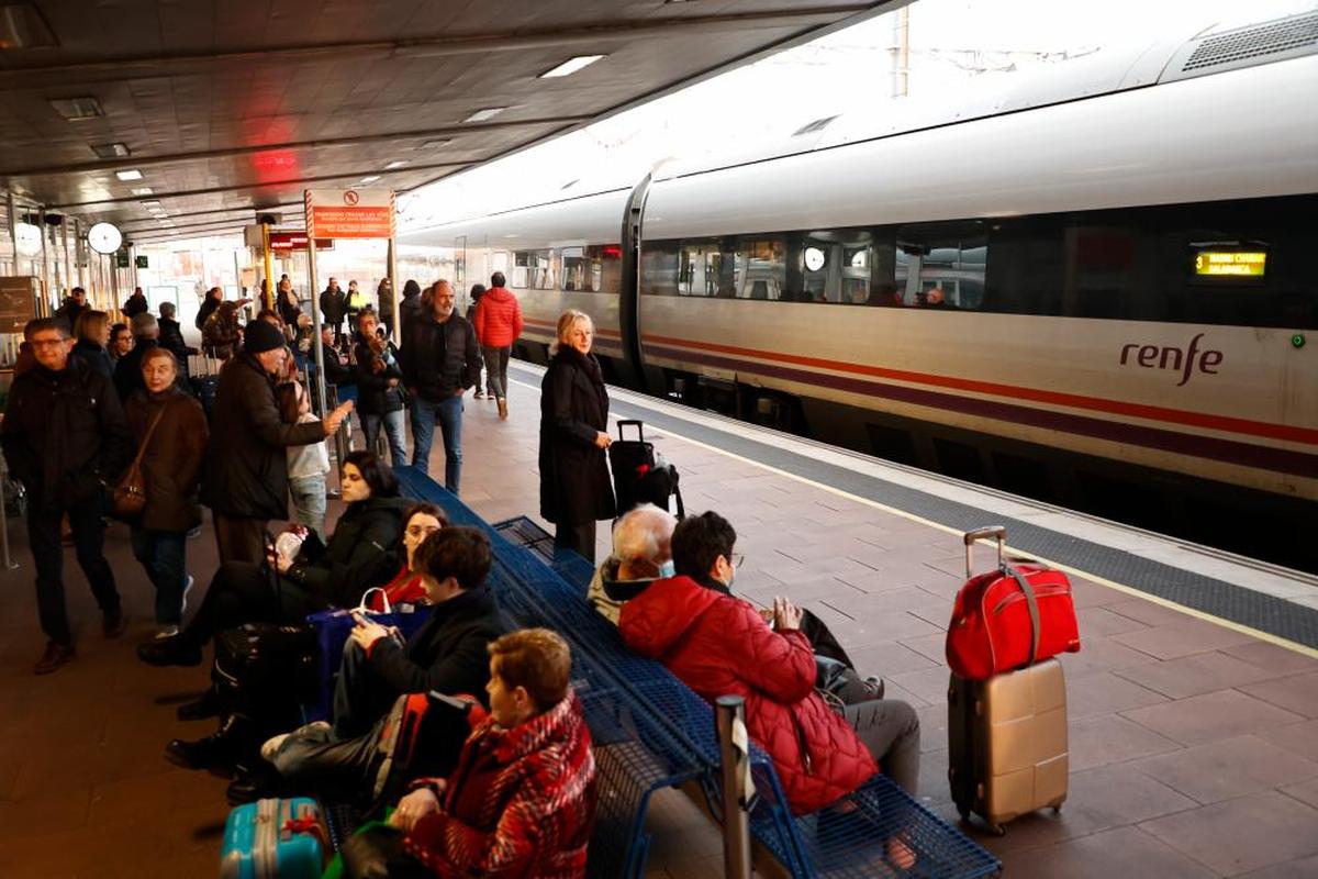 Usuarios de un tren procedente de Madrid en la estación de Vialia.