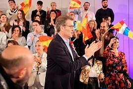 El presidente del Partido Popular, Alberto Núñez Feijóo, interviene en el acto de presentación de la candidatura de Jimena Delgado.