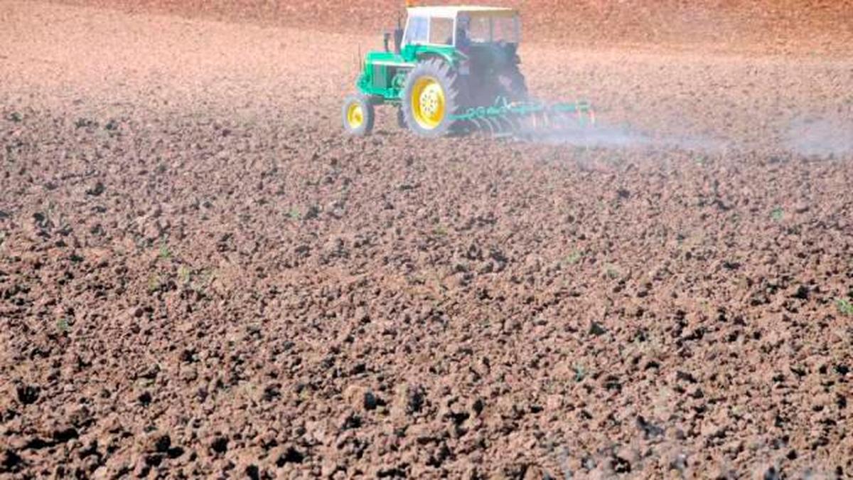 Un agricultor prepara con su tractor una tierra para cultivar.