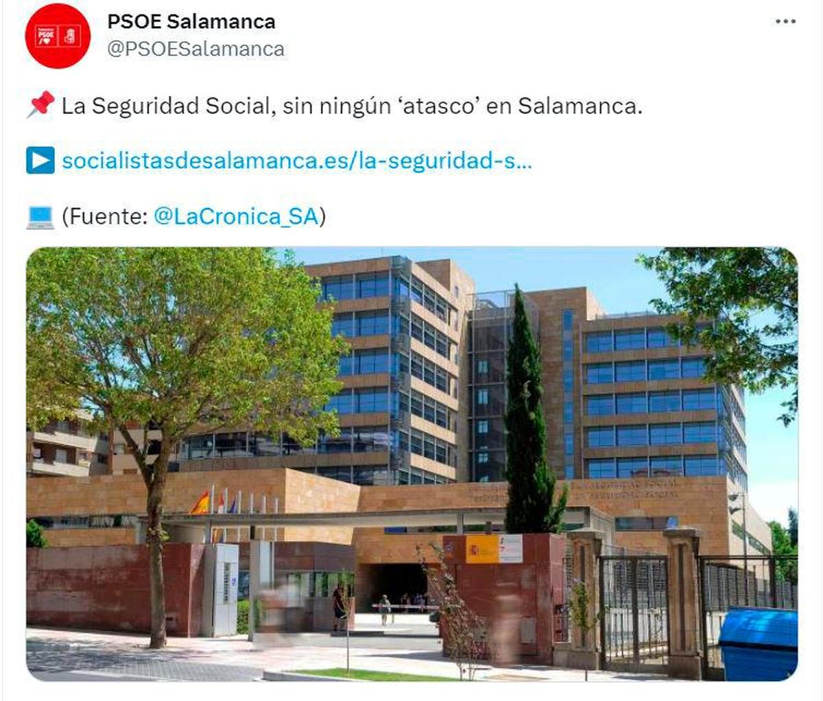 Tuit del PSOE de Salamanca presumiendo de que no hay colapso.