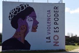 Mural contra la violencia de género impulsado por el Ayuntamiento de Barruecopardo en el frontón municipal.