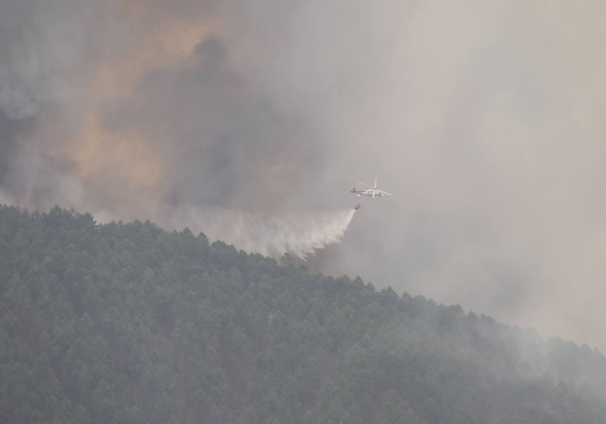 Medios aéreos luchan contra el fuego
