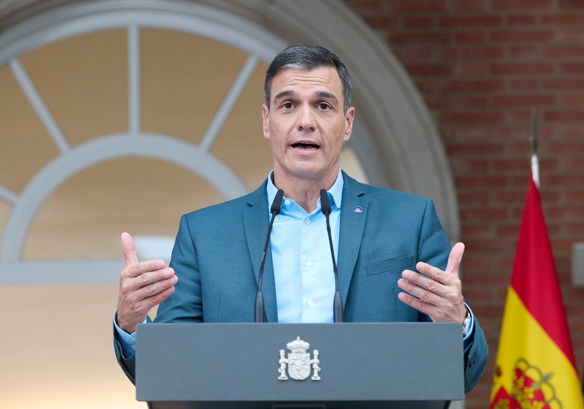 Pedro Sánchez durante una comparecencia en el Palacio de la Moncloa.