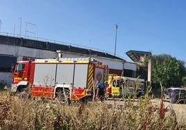 Bomberos, Policía Local y Nacional y servicios sanitarios han acudido para rescatar al trabajador municipal en Béjar.