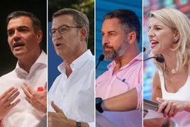 Pedro Sánchez, Alberto Núñez Feijóo, Santiago Abascal y Yolanda Díaz.