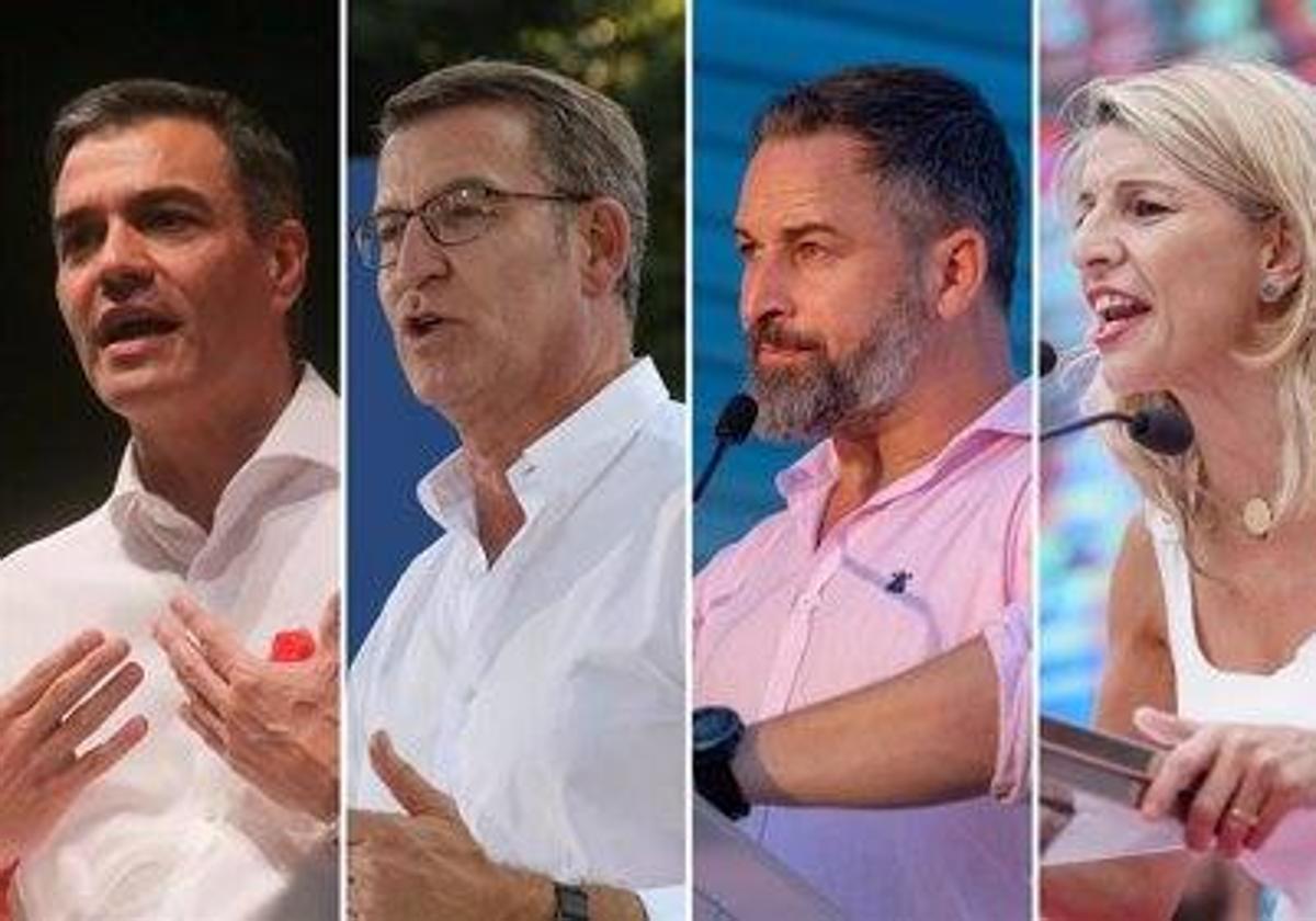 Pedro Sánchez, Alberto Núñez Feijóo, Santiago Abascal y Yolanda Díaz.