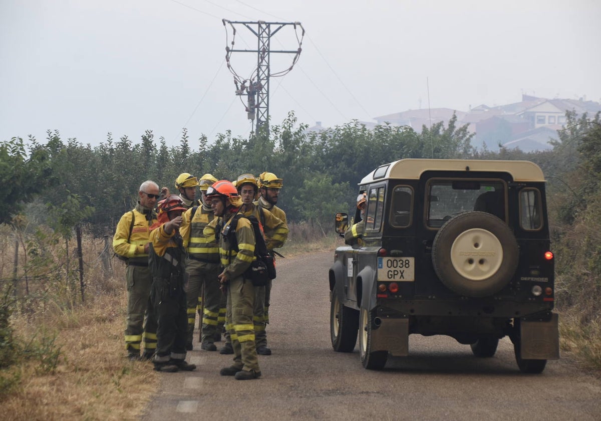 Agentes forestales con varias cuadrillas en el incendio de Monsagro del pasado año