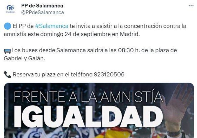 El PP de Salamanca acude a la llamada de Feijóo: buses gratis a la protesta de Madrid