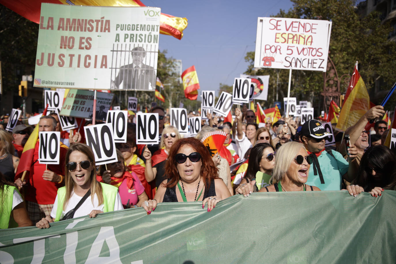 Los ingeniosos mensajes de la pancartas de la manifestación contra la amnistía en Barcelona