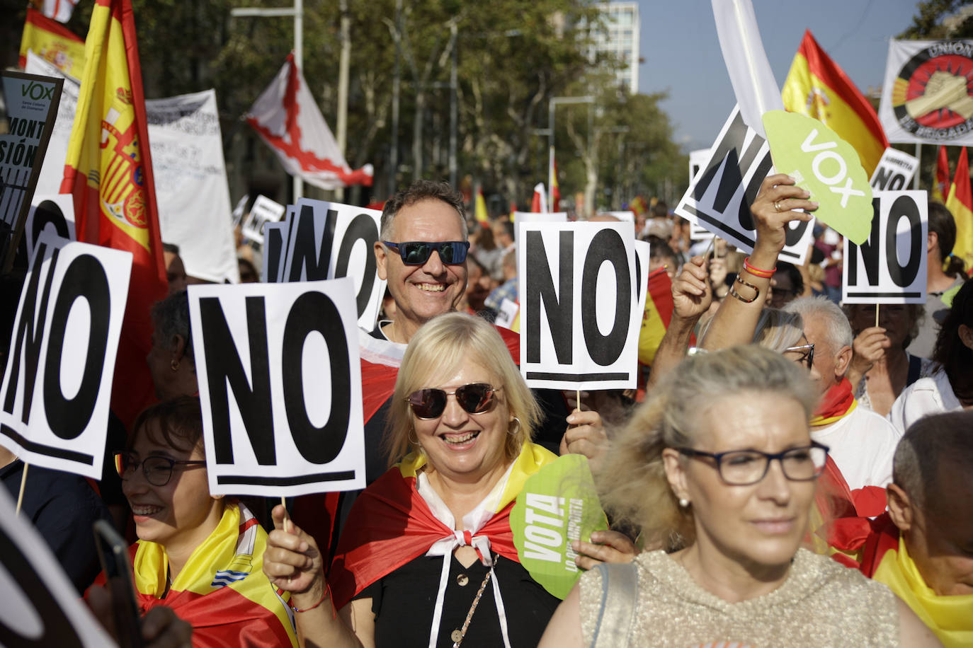 Los ingeniosos mensajes de la pancartas de la manifestación contra la amnistía en Barcelona