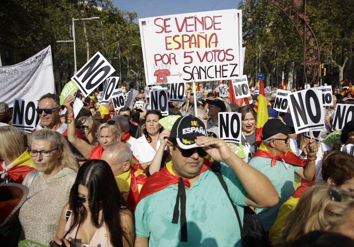 Los ingeniosos mensajes de la pancartas de la manifestación contra la amnistía en Barcelona