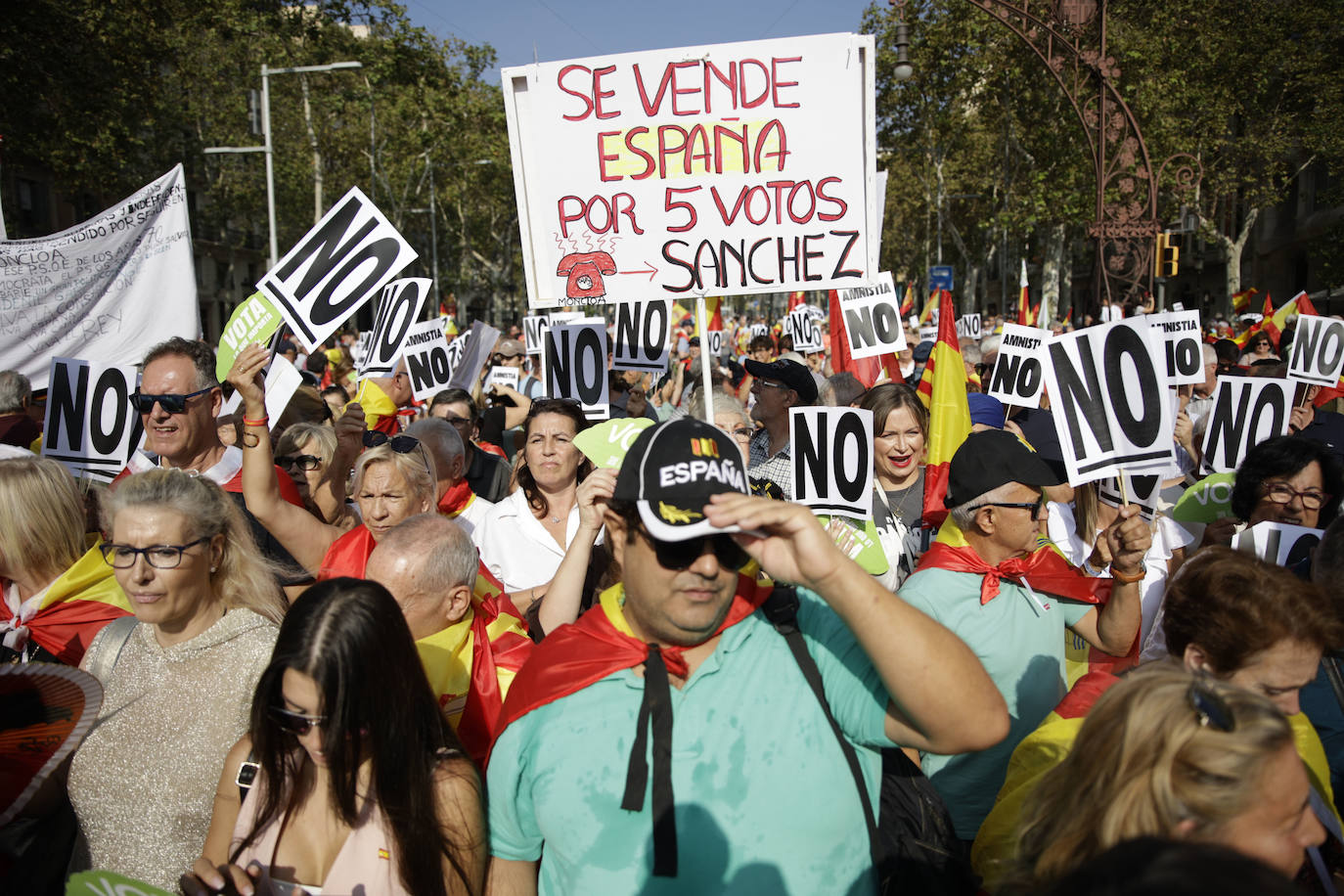 Los ingeniosos mensajes de la pancartas de la manifestación contra la amnistía en Barcelona