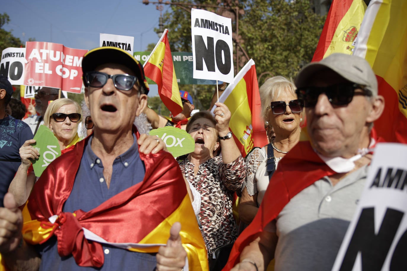 Los ingeniosos mensajes de la pancartas de la manifestación contra la amnistía en Barcelona