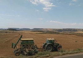 Un tractor en plena faena agrícola.