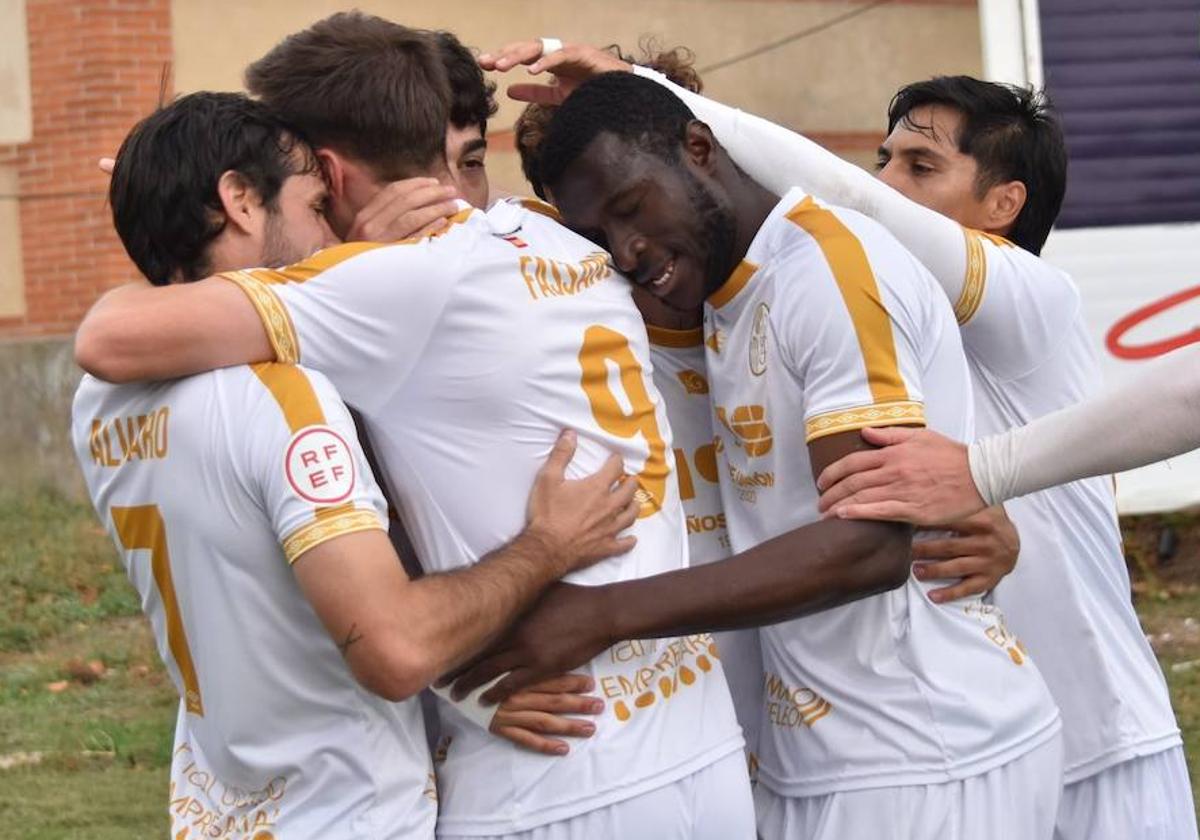 Los jugadores del Salamanca UDS celebran uno de los goles al Villaralbo.