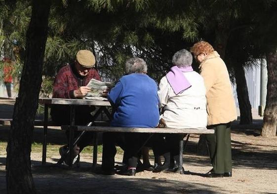 Unos pensionistas en un parque.