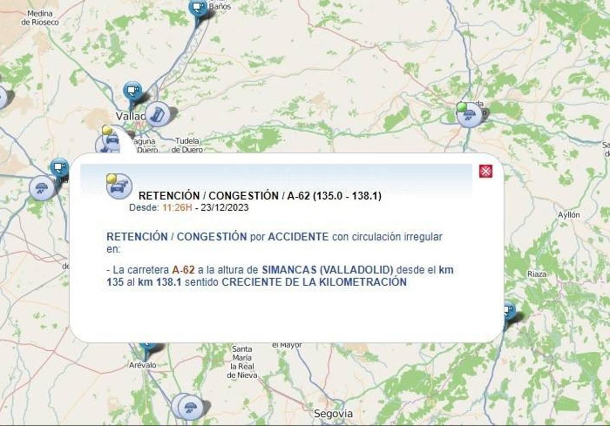 Atención: retenciones en la A-62 a la altura de Simancas por una colisión entre 4 vehículos