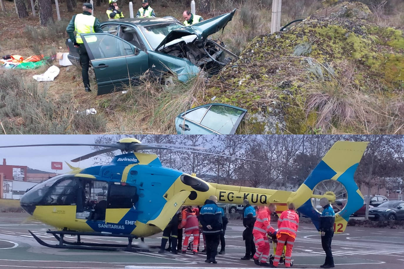 El rescate del herido en helicóptero medicalizado de Emergencias Sanitarias.