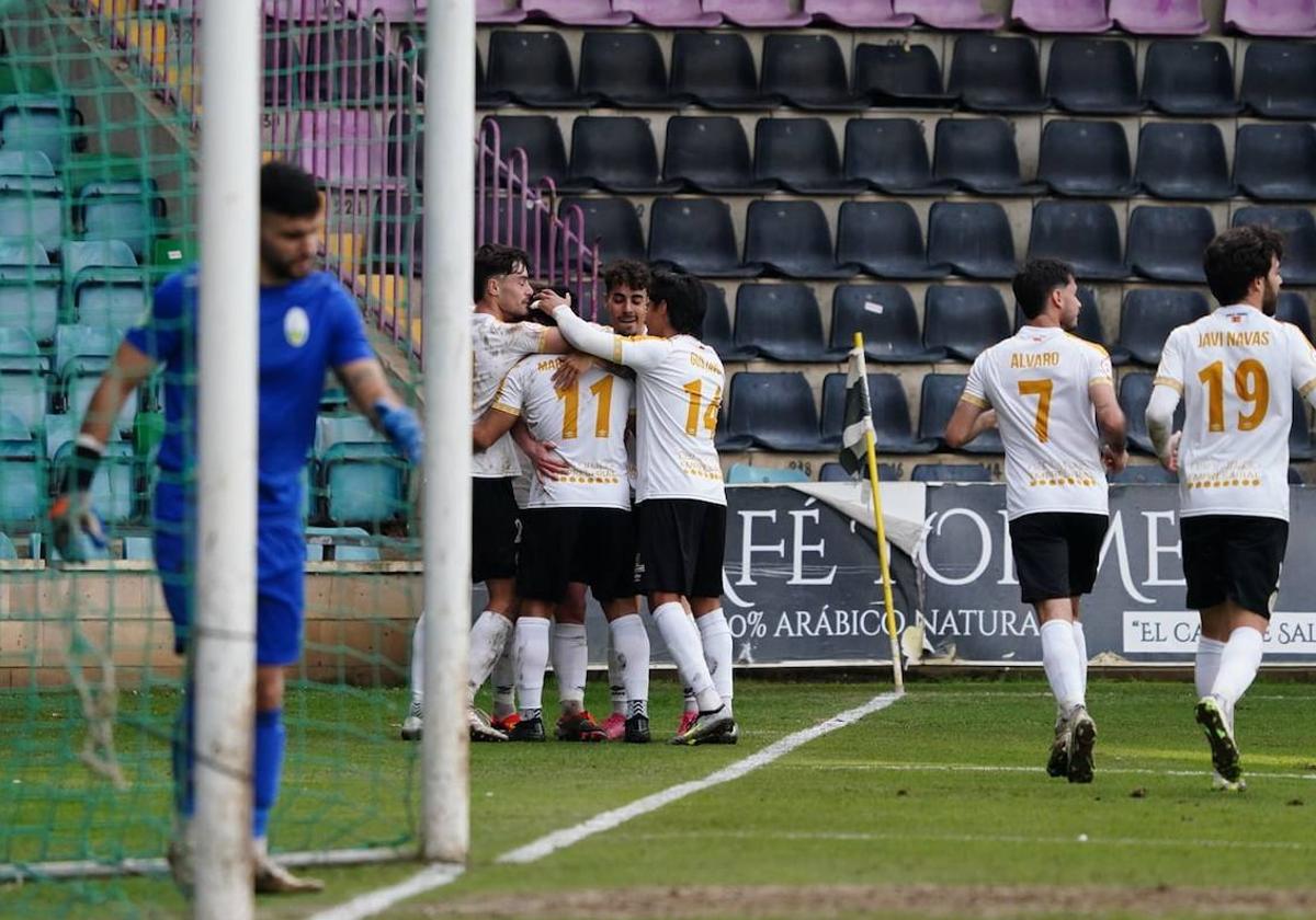 Los jugadores del Salamanca celebran el gol de Martín Galván.