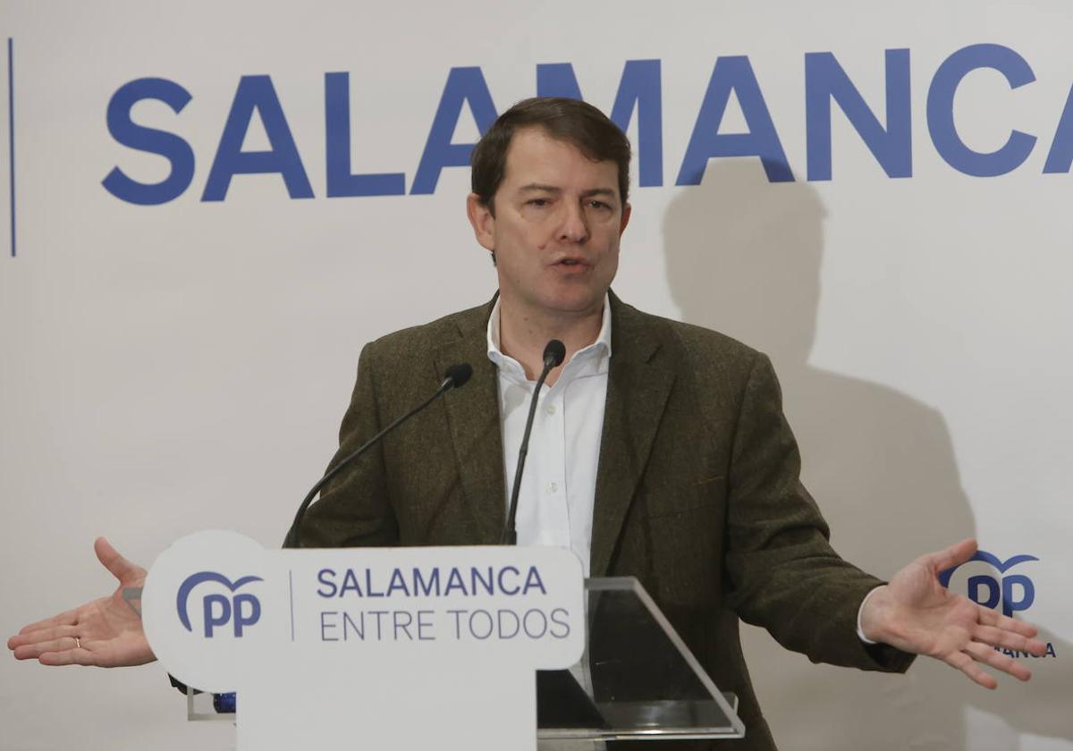 Fernández Mañueco, en un acto del PP de Salamanca.