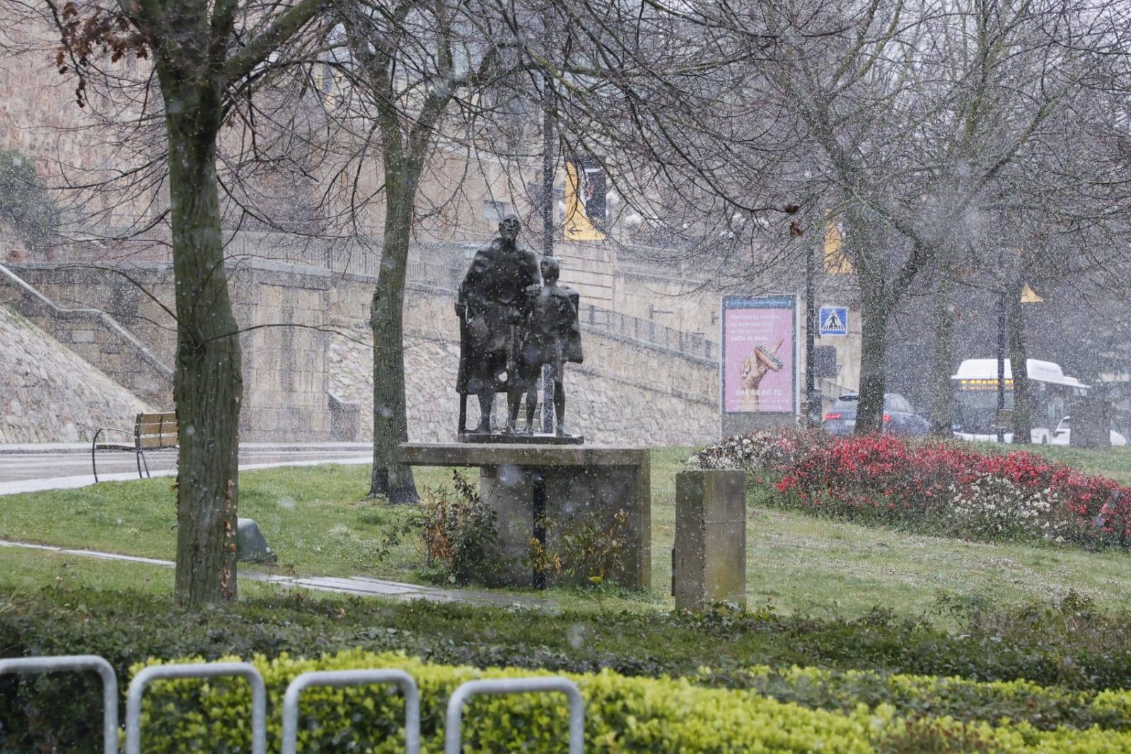 Llega la nieve a una Salamanca en alerta por fuertes vientos