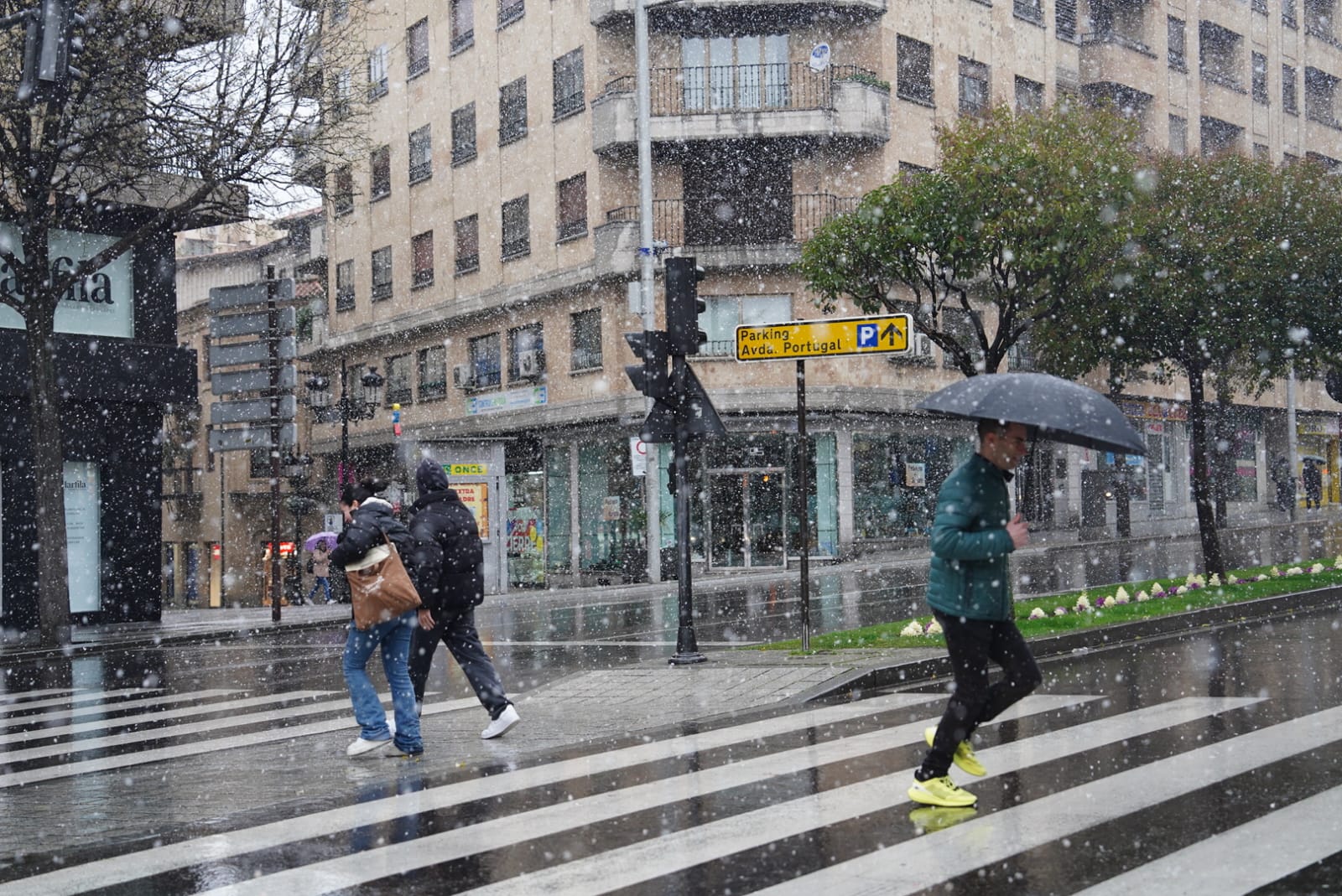 Llega la nieve a una Salamanca en alerta por fuertes vientos