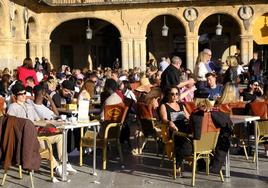 Una imagen de terrazas en la Plaza Mayor de Salamanca.