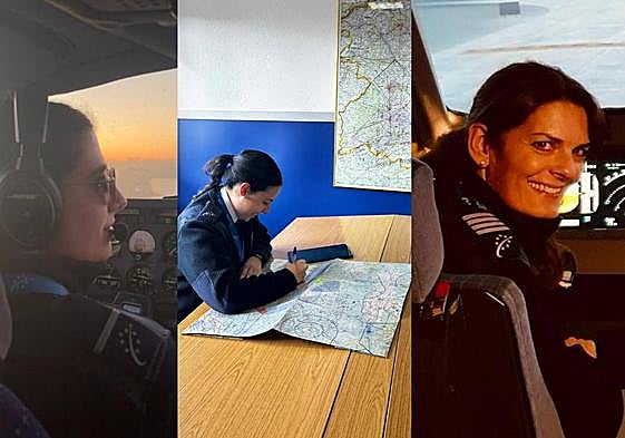 Elsa Santos y Sofía Lerchundi, estudiantes en la Escuela de Pilotos Adventia de la Universidad de Salamanca.