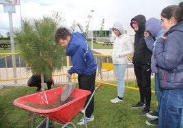 Los quintos, en un momento de la plantación del árbol conmemorativo