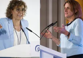 La candidata del PP a las elecciones europeas, Dolors Montserrat, y la del PSOE, Teresa Ribera.