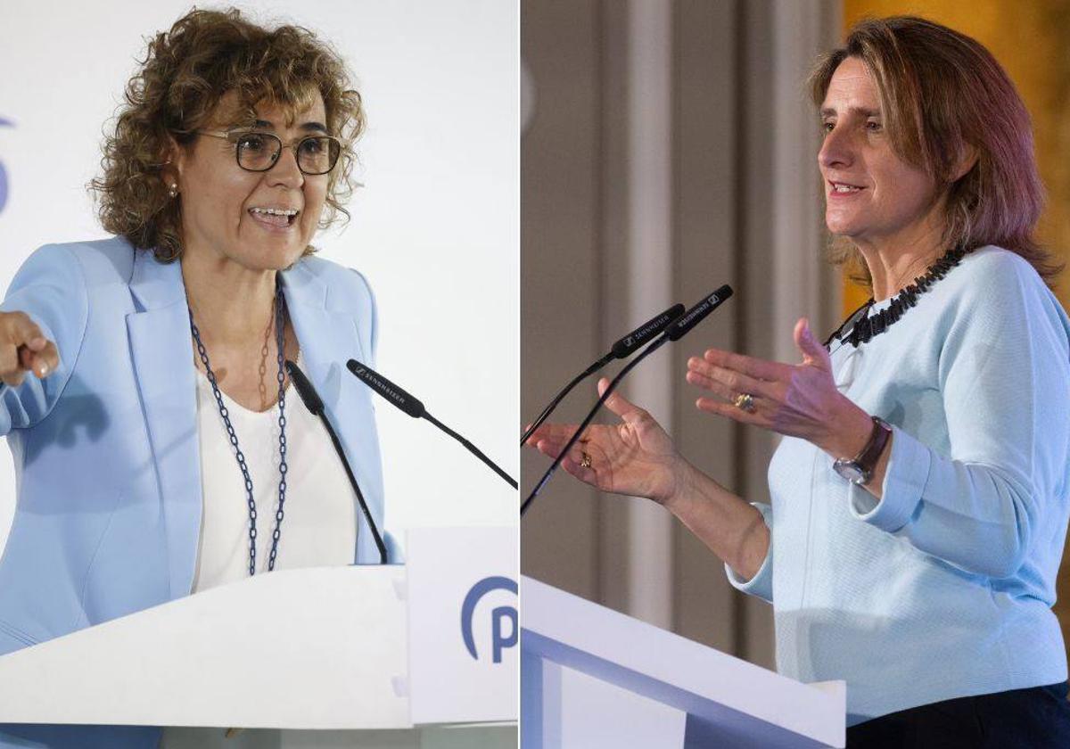 La candidata del PP a las elecciones europeas, Dolors Montserrat, y la del PSOE, Teresa Ribera.