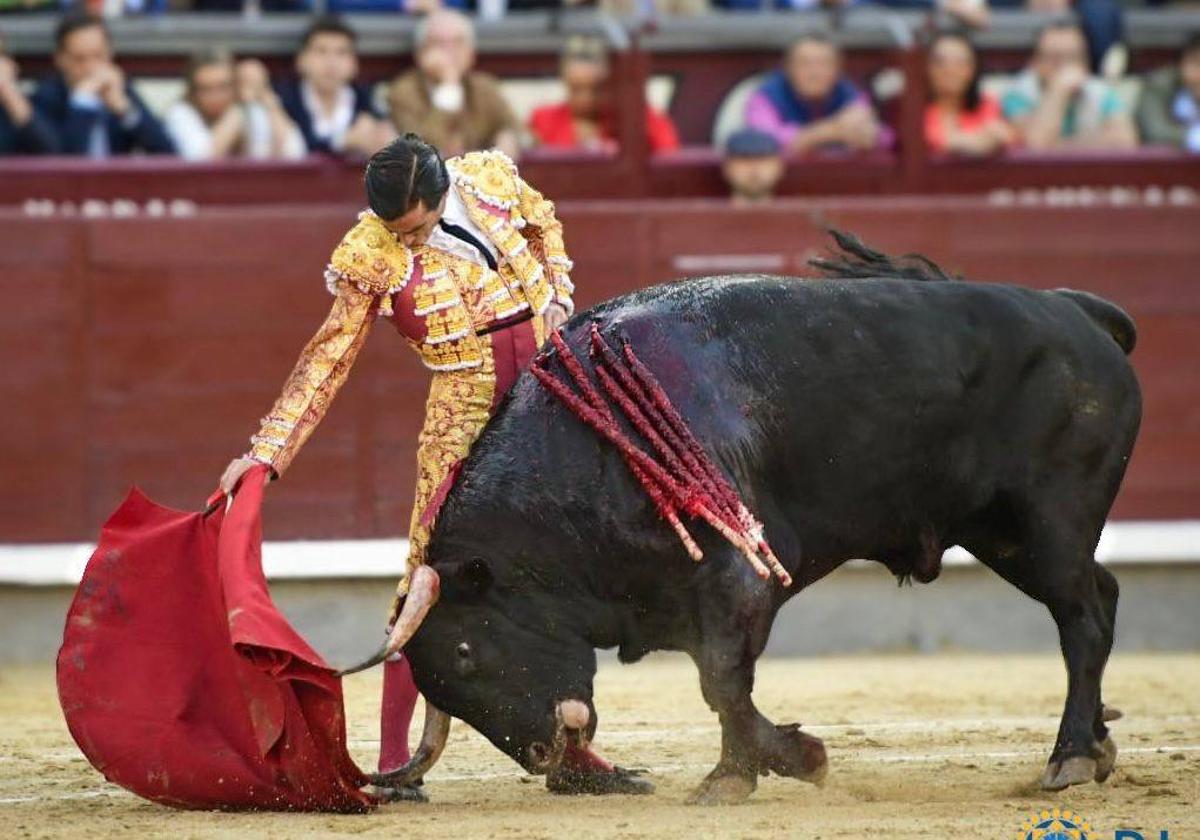 Derechazo de Juan Ortega a Cubanoso, el quinto toro de El Puerto de San Lorenzo.