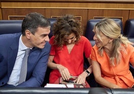 Sánchez, Montero y Díaz, en el Congreso.