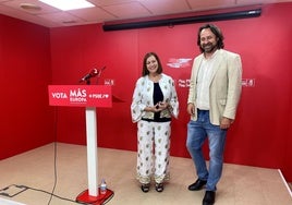 Los socialistas Carmen Ávila y Antonio Cámara, en la sede del PSOE en Salamanca.