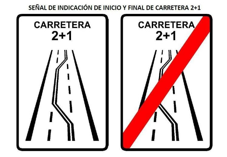 Imagen de las dos señales 'carretera 2+1'.