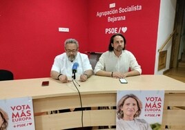 José Luis Rodríguez Celador y Antonio Cámara, esta tarde en la sede de la Agrupación Socialista Bejarana en la ciudad.