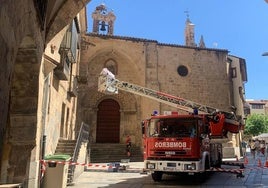 Actuación de los bomberos en la plaza del Corrillo por un llamativo enjambre de abejas