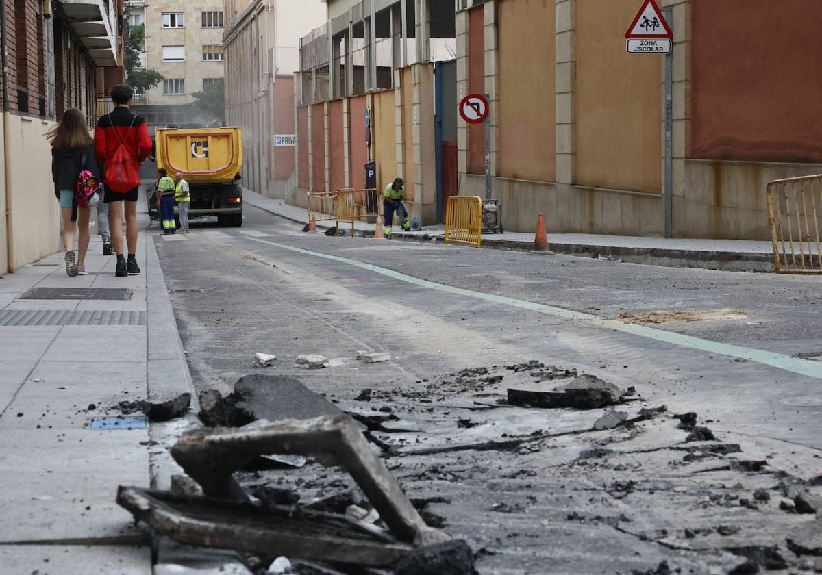 Obras en la calle Padre Estete, junto a los Salesianos