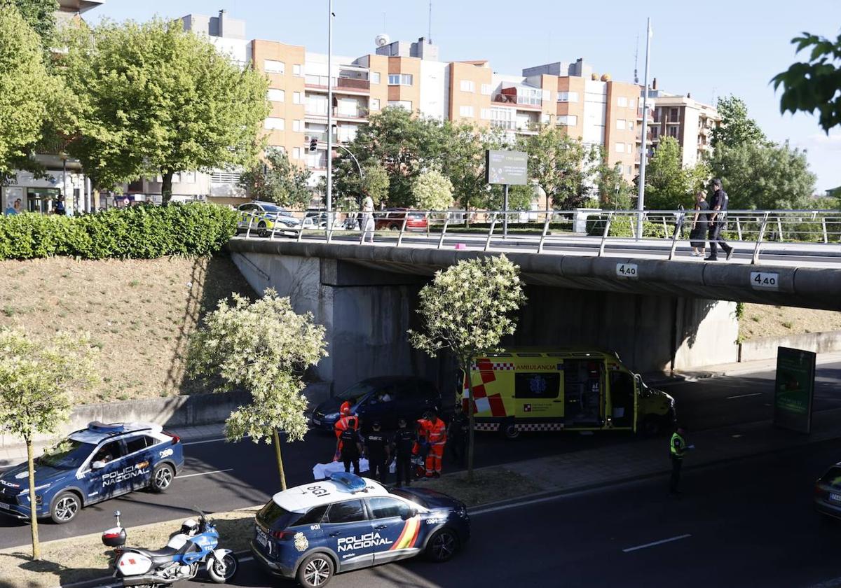 Despliegue en la carretera de Ledesma tras precipitarse un hombre por el puente