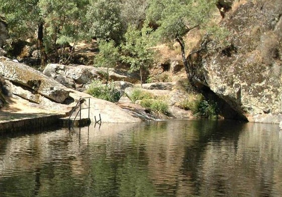 Imagen de la piscina natural, que destaca por sus aguas cristalinas y la sombra que proporcionan los árboles que la rodean.