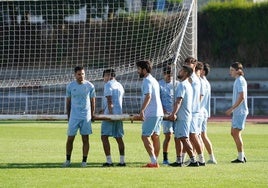 Algunos jugadores del Salamanca UDS, en un entrenamiento durante esta pretemporada.