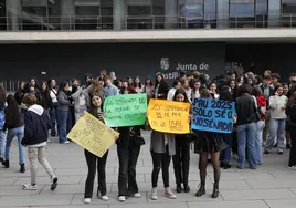 Momento de la concentración de alumnos ante la Delegación Territorial de la Junta en Salamanca