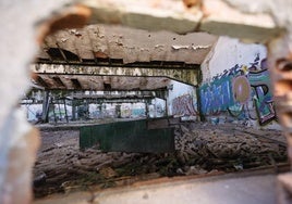 Uno de los agujeros en la pared de la fábrica abandonada que se comunica con el jardín comunitario de los vecinos de la avenida de Lasalle.