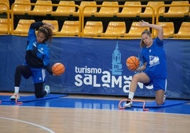 Arella Guirantes y Laura Cornelius, en el entrenamiento de este sábado en Würzburg.