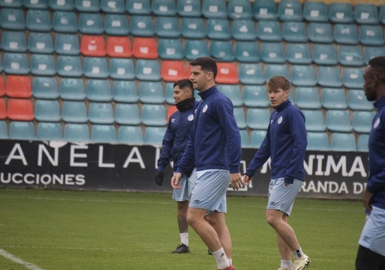 Murua, junto a Cristeto y Gustavo, en el entrenamiento de este sábado en el Helmántico.