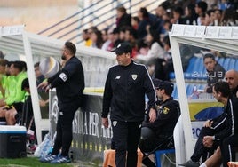 El técnico del Barakaldo, Imanol de la Sota, durante el Unionistas-Barakaldo.