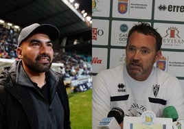 El técnico del Salamanca UDS, Jehu Chiapas, y el entrenador del Club Deportivo Guijuelo, Rubén Gala.